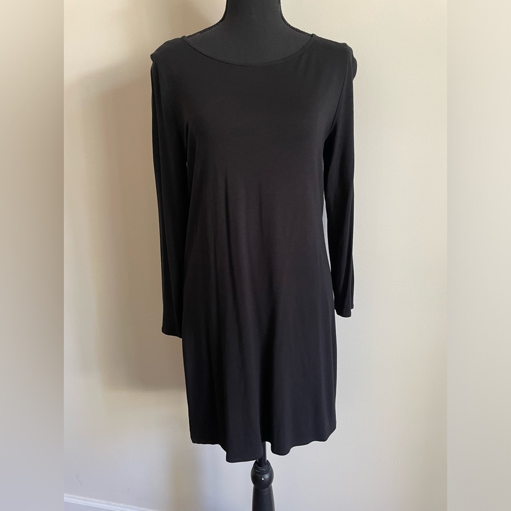 Eileen Fisher Sz S Black Long Sleeve Tunic Top Slits Viscose Blend Essentials